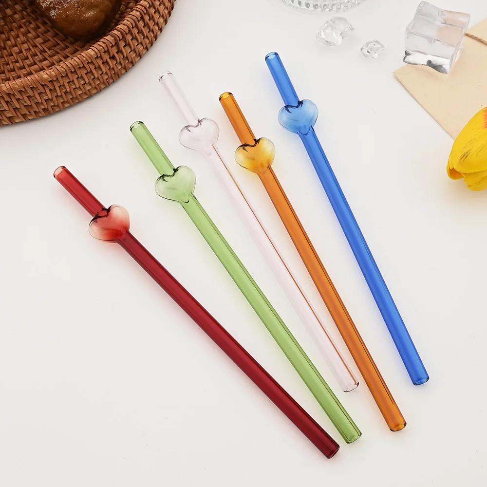 4Pcs Creative Heart Shape Reusable Glass Straws Perfect for Cocktails Iced Coffee Cold Beverages Home Drinking Decoration Gift