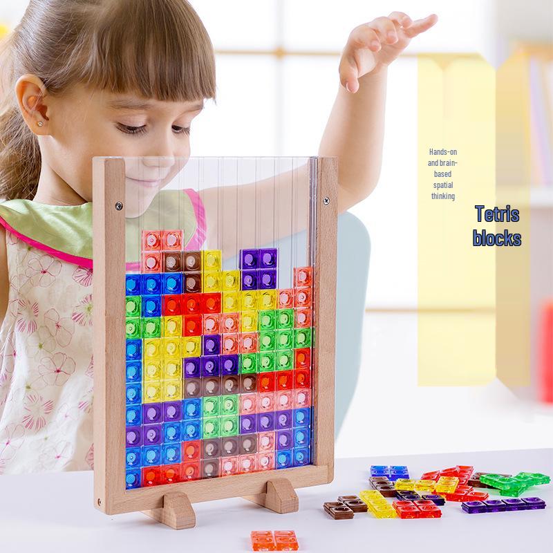 

Children s 3D Beech Wood Tetris Puzzle Game - Hands-on Brain-Stimulating Toy