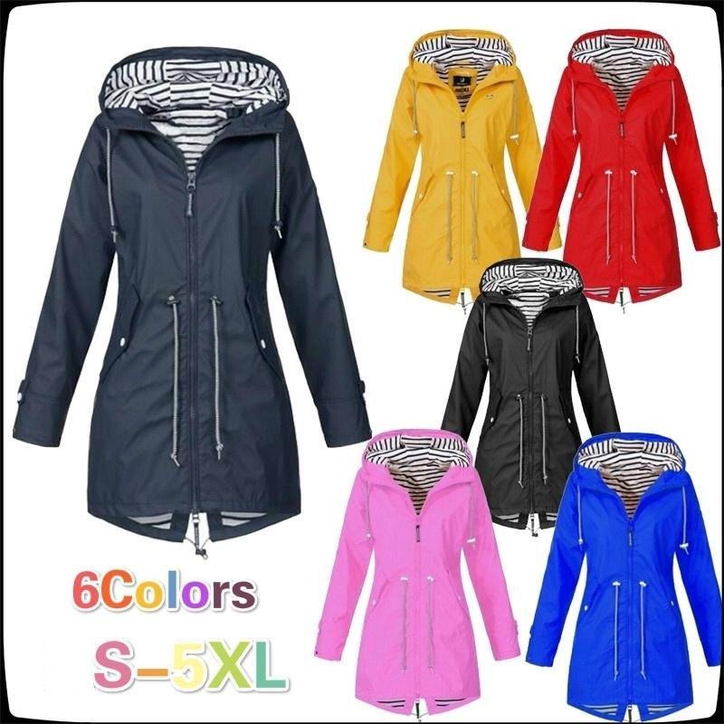 Women Waterproof Wind Jacket Coat Raincoat With Stylish Zipper Hoodies For Outdoor Use