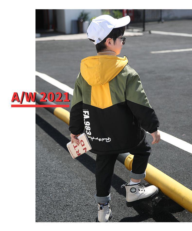 Boys' Fleece-Lined Windbreaker: Autumn-Winter Cotton-Padded Jacket