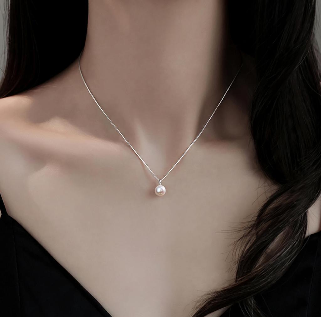 Pearl Necklace for Crystal Venetian Stainless For Comes with Gift Box [VIROMY] Women, Pearl, Pearl, Chain, Steel, Hypoallergenic, Silver, Weddings,