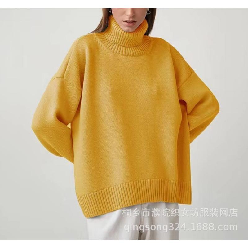 DAFIFY Women's Fashion Casual Fall Winter Solid Color Print Long Sleeve High Neck Sweaters