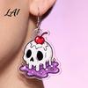 Unique Gothic Dangle 1 Pair Acrylic Halloween Earrings for Women 2D Flat Cute Cartoon Playful Dark Style Ghost Skull Drop Earrings Holiday