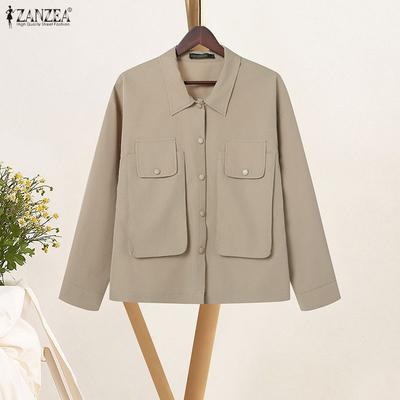 Women Casual Turn Down Collar Loose Long Sleeve Blouse