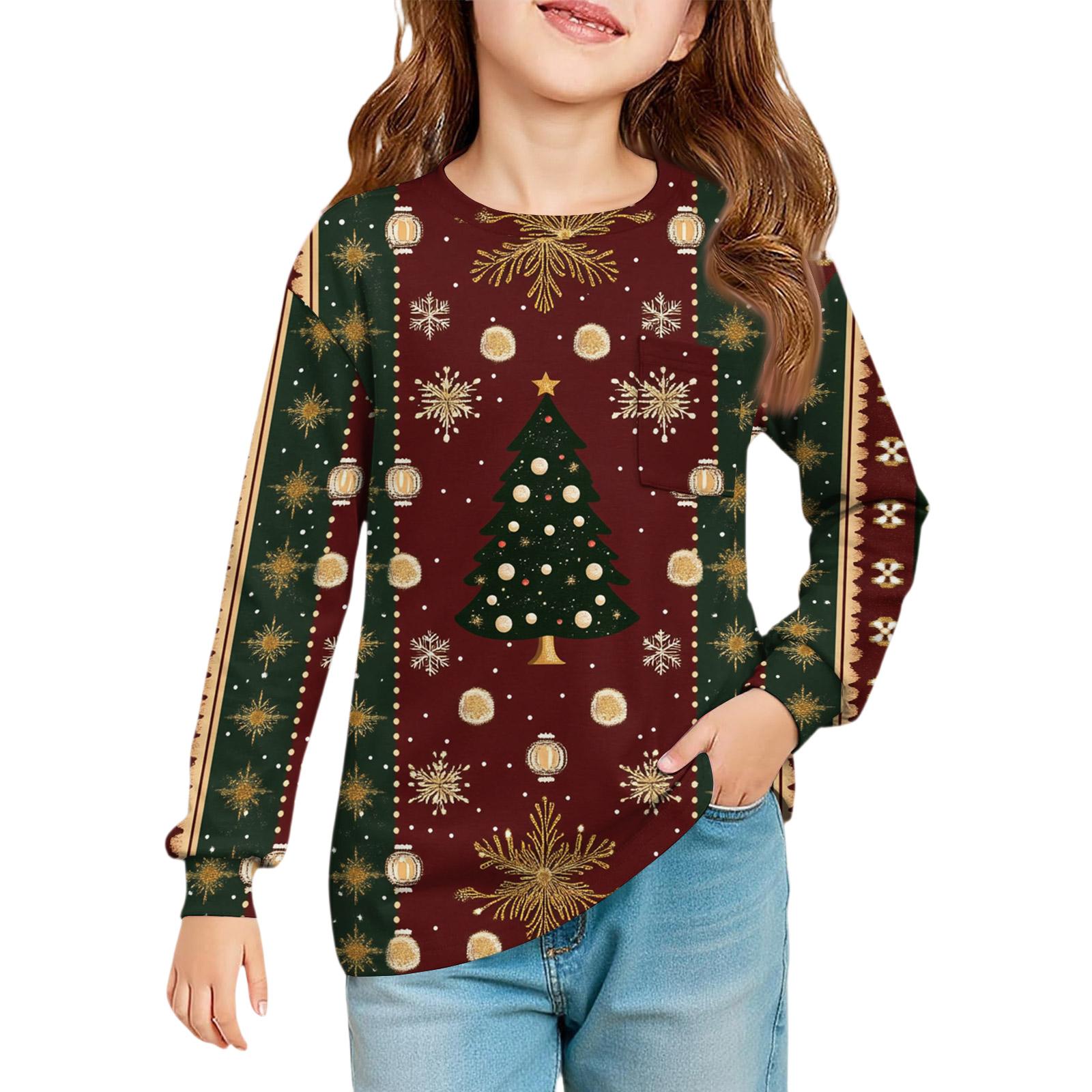 

Рождественская блузка с длинным рукавом для девочек - Туника с круглым вырезом и мягкой талией 130