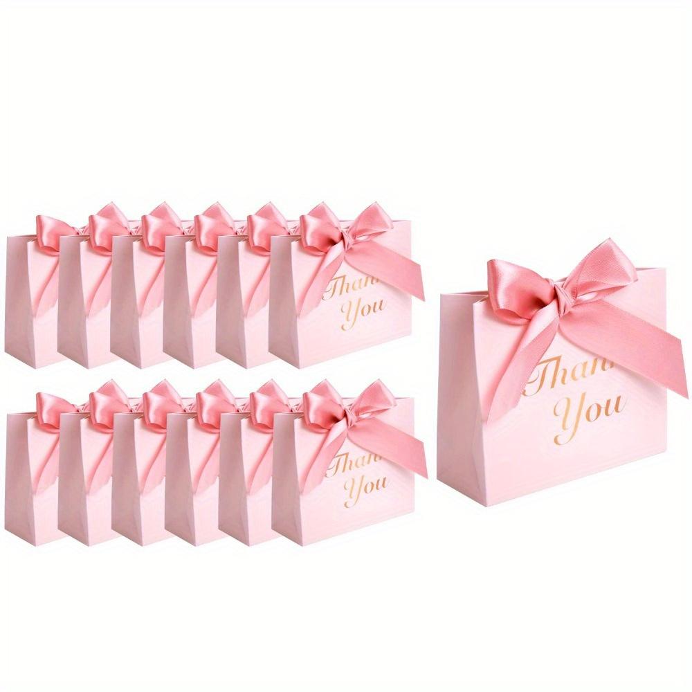 24PCS Small Thank You Gift Bags with Bow Ribbon Mini Party Favor Bags Pink Candy Bags Treat Boxes Paper Gift Bags for Wedding Bridal Birthday Party