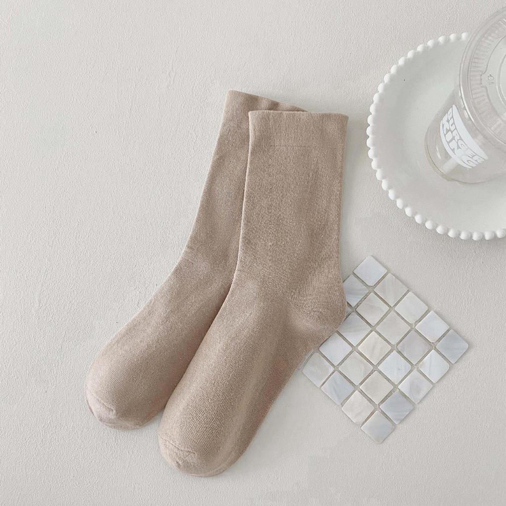 Versatile Coffee Socks For Women, Comfortable Wide-Mouth Socks Medium Tube Socks Solid Color Black And White Cotton Socks Tide