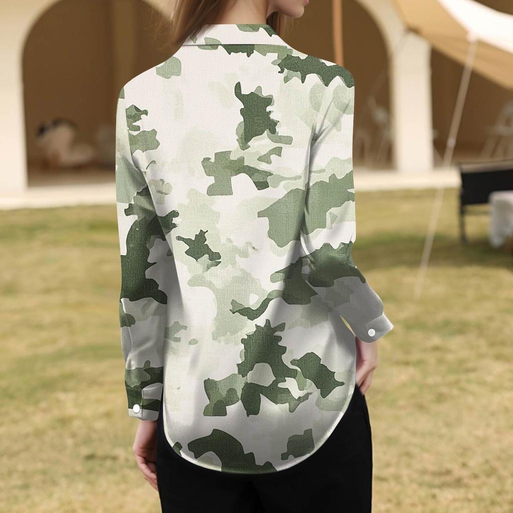 Camicia da donna, camicetta, stampa, bottoni, manica lunga, casual, basic, colletto, regolare