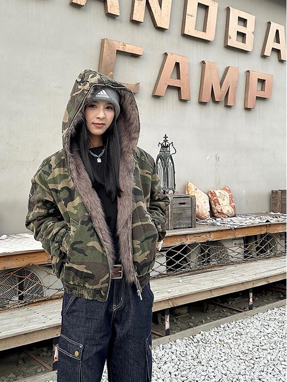 

Winter Sale: Unisex Retro Camo Hooded Parka with Fur Collar & Velvet Lining M (Recommended 75-110 kg) камуфляжний
