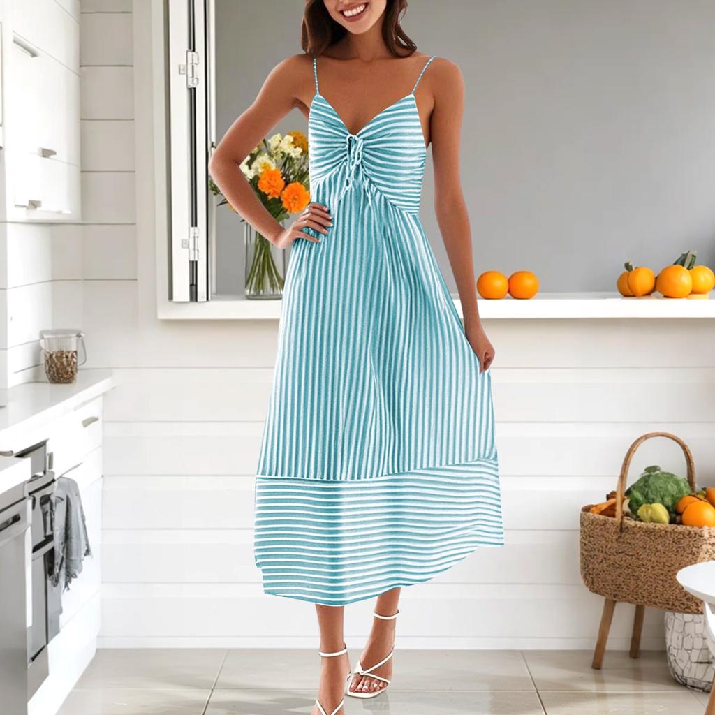 Women's Summer Fashion Casual V-neck Striped Suspender Dress