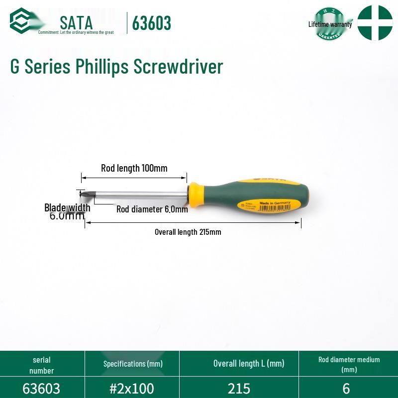 SATA G Series Phillips Screwdriver Set with Strong Magnet - Industrial Grade, High Hardness