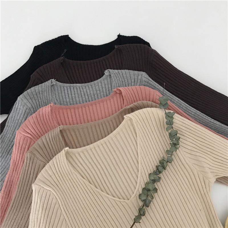 Herbst Neu Langarm V-Ausschnitt Pullover Basis Pullover Damen Winter Slim Fit Casual Strickpullover Damen Mode Kleidung Casual Uni Strickwaren 25285