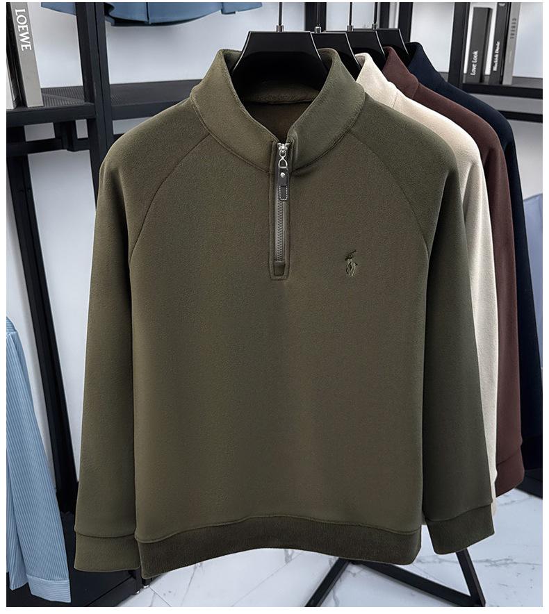 Herren Stickerei Wolle Plüsch Halbreißverschluss Hoodie - Verdicktes Herbst/Winter Basisschicht Oberteil