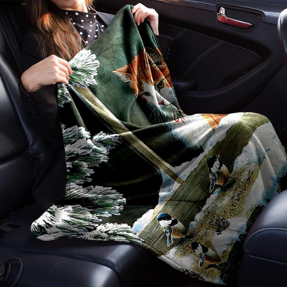 Cat Chickadees Winter Blanket Soft Throw Blanket For Home Bedroom Bed Sofa Travel Office Solid Christmas Blanket