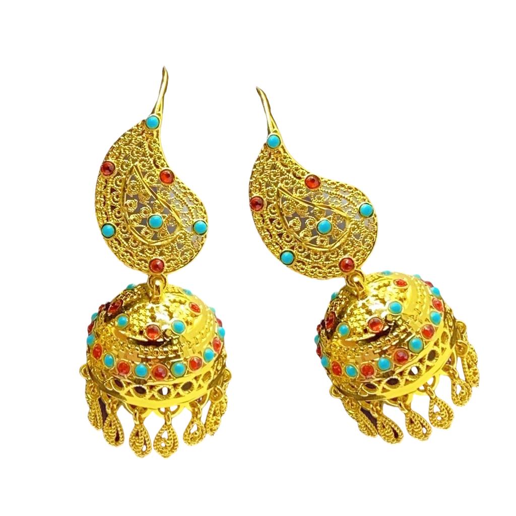 Elegant Trend Indian Jhumka Earrings Gold Plated Geometric Dangle Jewelry Accessory for Trendy Women Stylish Outfits