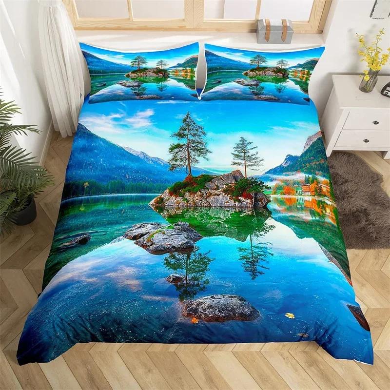 Comforter Natural Landscape Single Twin King Waterfall Bedding Set Polyester Mountains River Comforter For Boys Girl