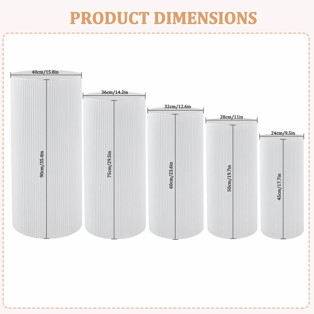 5 Pcs Metal Pleated Cylinder Pedestal Stands Heavy Duty Cake Display Pedestal Stand for Wedding Banquet Vendor Events Decorative