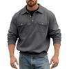 Mens Long Sleeve Polo Collar Casual Workwear Sweatshirt With Pockets