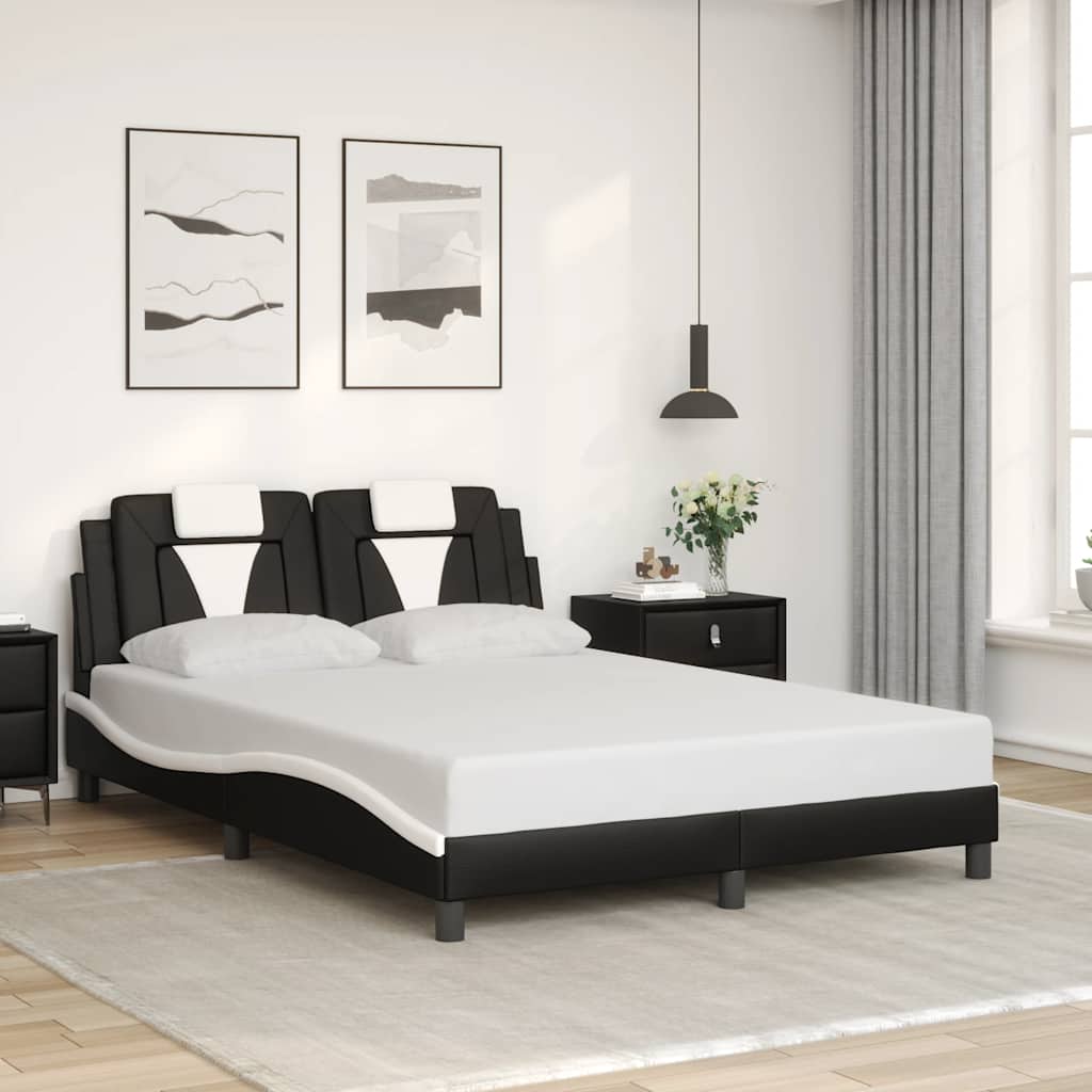 Vidaxl Rama Łóżka Z Wezgłowiem, Czarno-Biała, 140X200 Cm, Ekoskóra