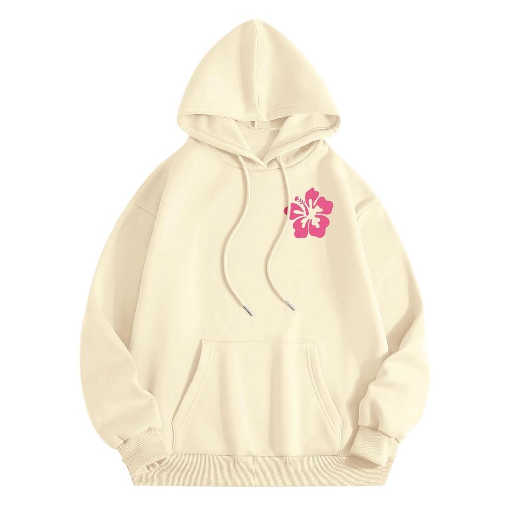 Damenmode Langarm Sweatshirt Buchstaben Aufgedruckt Kapuzenpullover Kordelzug Übergroßes Sweatshirt Top Mit Tasche