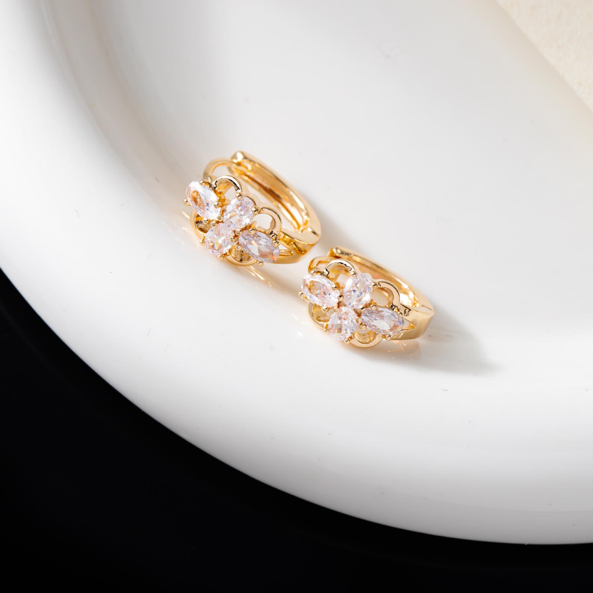 Korean Style Zircon-Studded Four-Petal Flower Geometric Earrings for Women