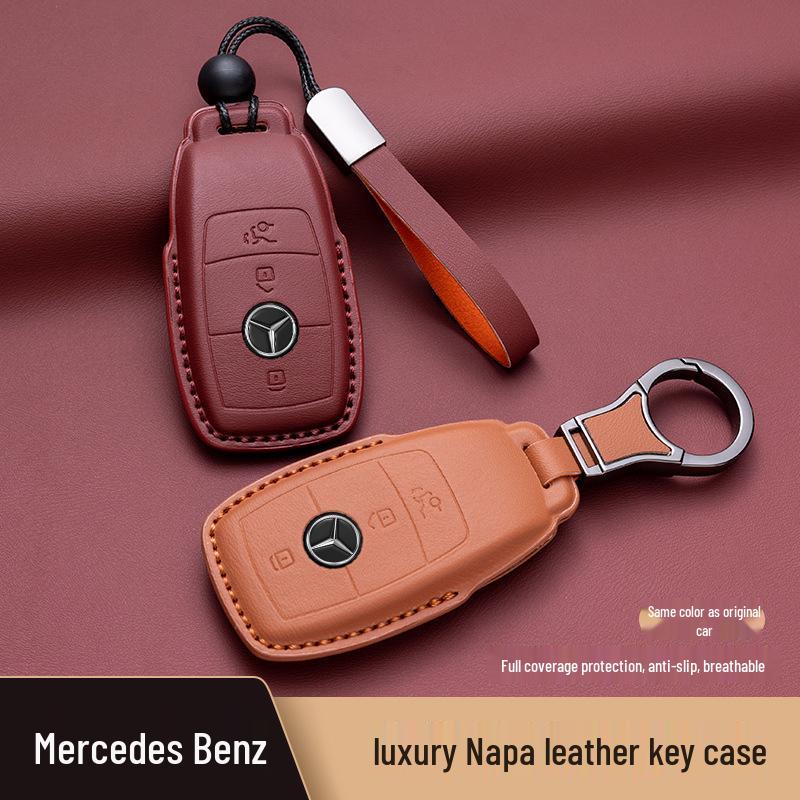 Mercedes-Benz Original Color Nappa Leather Key Case for GLE, GLAC200L, C260L, E300L, E-Class, S-Class, and C-Class.