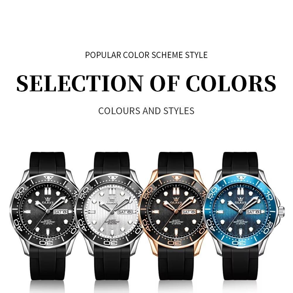 OLEVS Fashion Quartz Watch For Men Business Mens Watches Military Silicone Sports Waterproof Week Date Watch