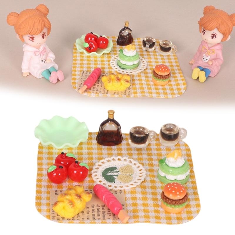 1:12 Scale Miniature Outdoor Picnics Meal Food Model Figurine Set For Doll House With Realistic Food Models And Utensils