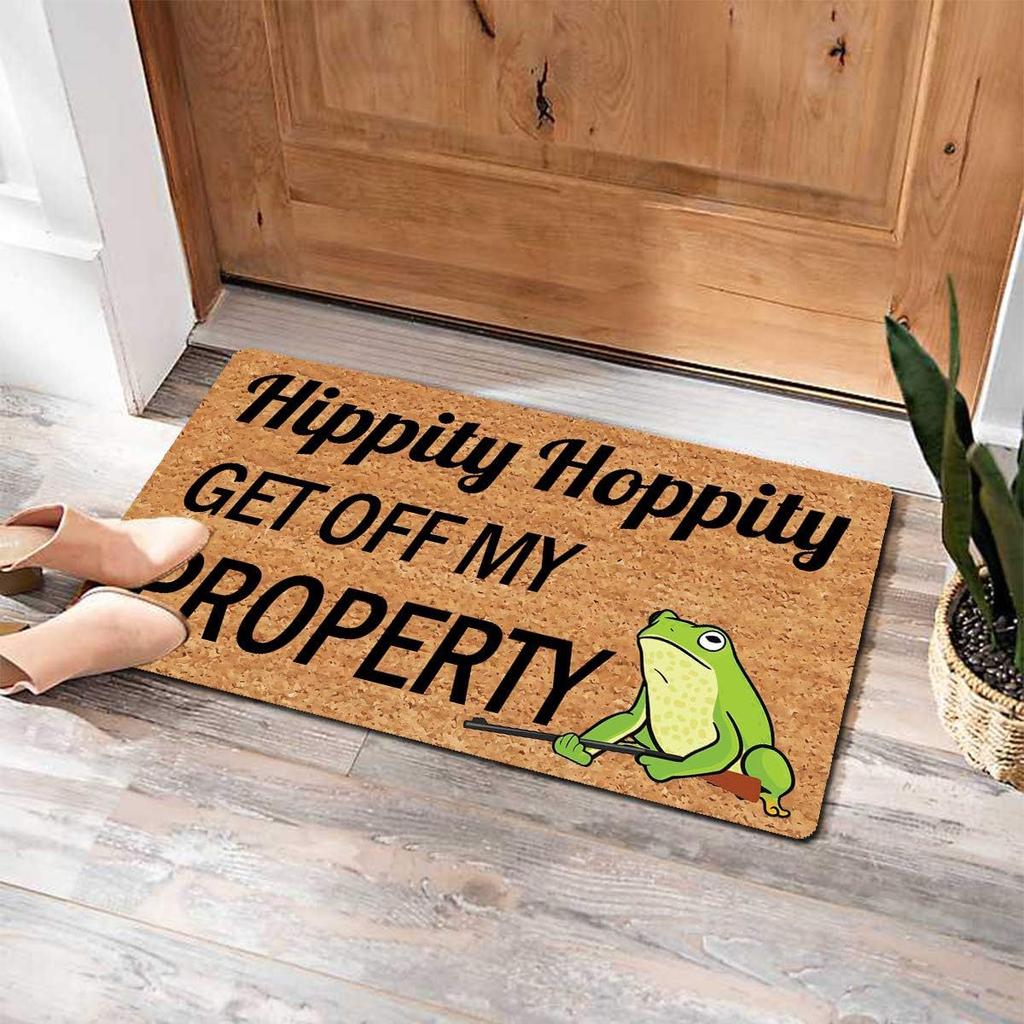 Fun Text Frog Pattern Crystal Velvet Entrance Door Mat Comfortable Dirt-Resistant Wear-Resistant Easy To Take Care Of Universal Floor Mat