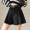 Women's Black High-Waist Corduroy Pleated Wide-Leg Shorts - Autumn/Winter Korean Style