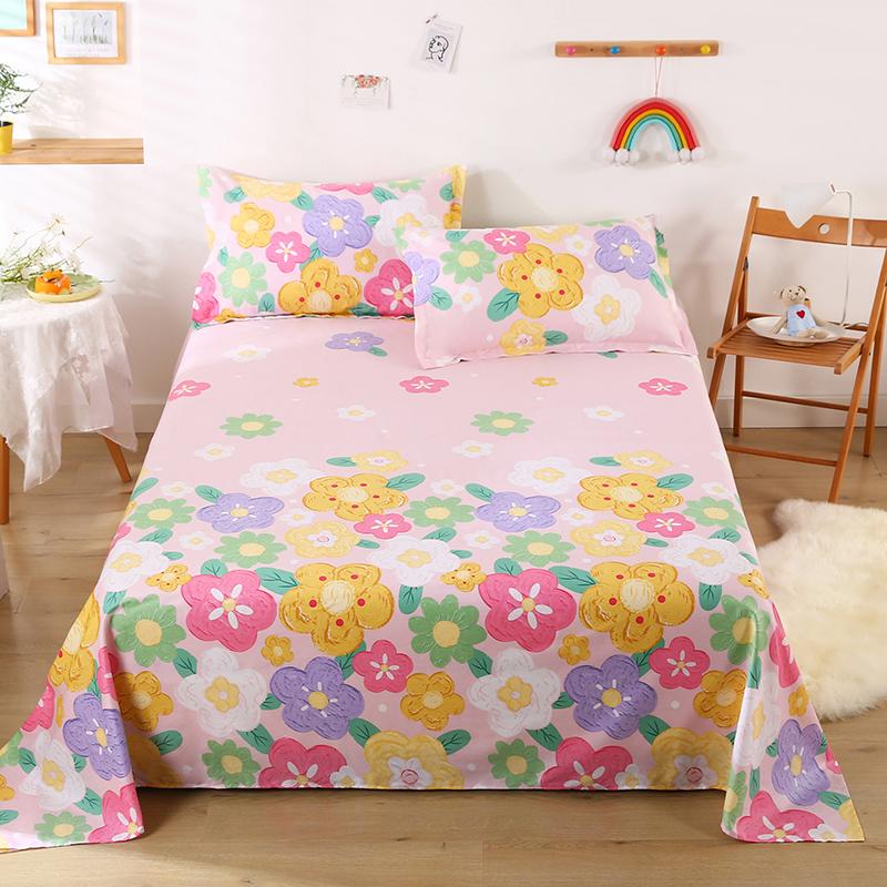 3Pcs Botanical Floral Pattern Bed Sheet Set 100% Cotton Skin-friendly Breathable Bedsheet Sets Home Flat Sheet with Pillowcases