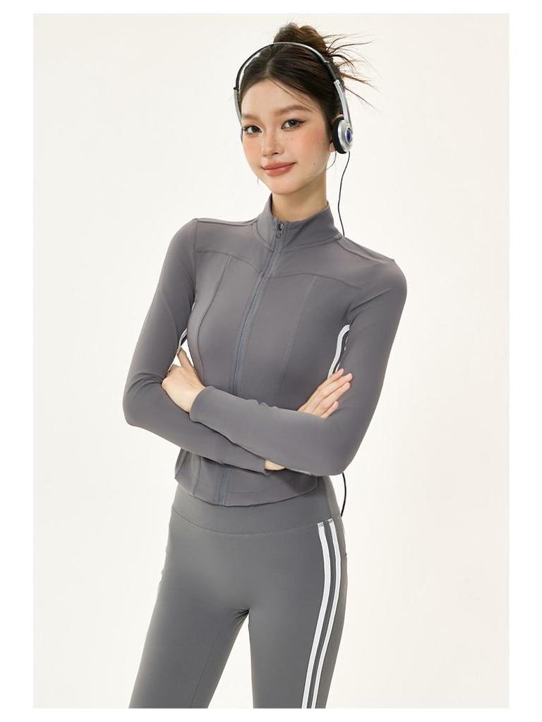 Women’s Autumn/Winter Yoga Suit: Slimming Stand Collar Zipper Jacket with Long Sleeves for Running, Training, and Fitness