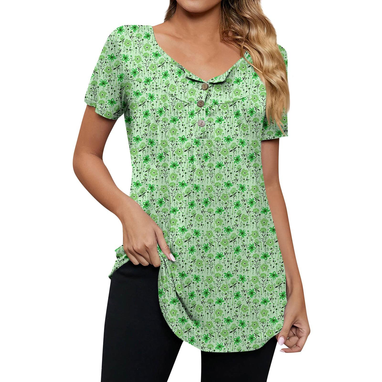 Женская модная повседневная футболка с v-образным вырезом и цветочным принтом — фото 3