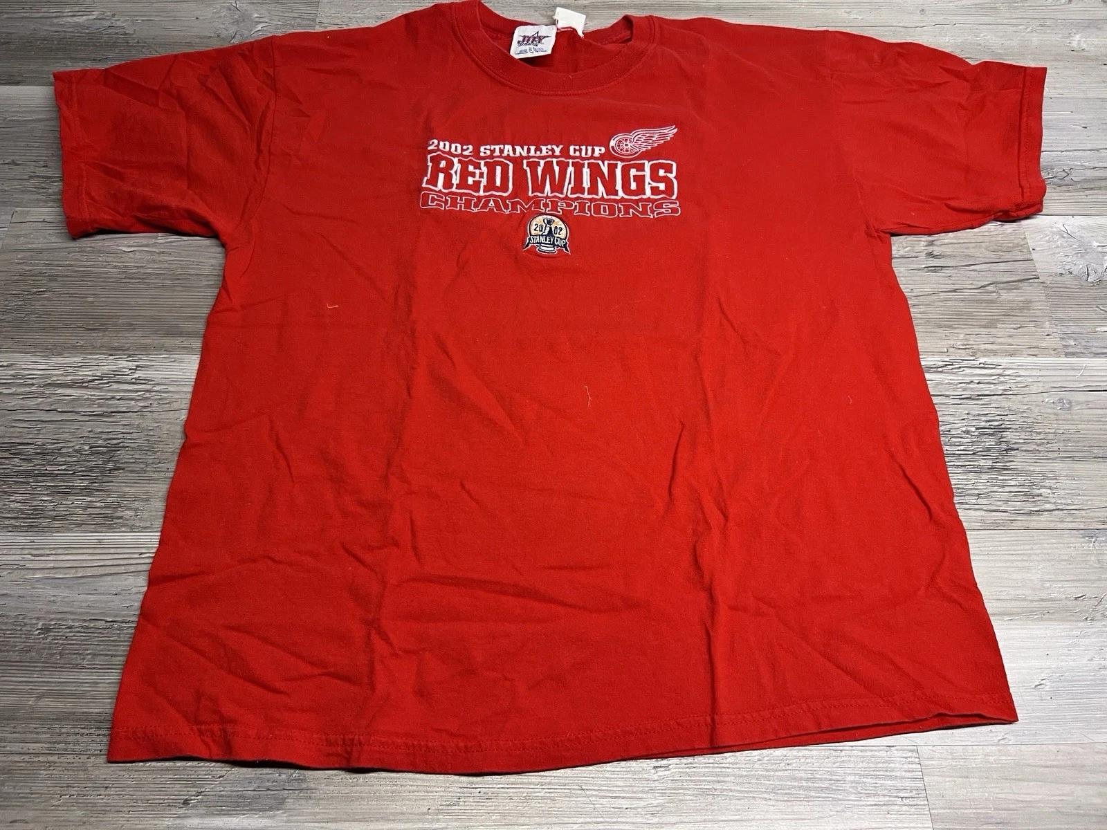 

Vintage 2002 Detroit Red Wings Stanley Cup Champions T-Shirt Embroidered Size XL S