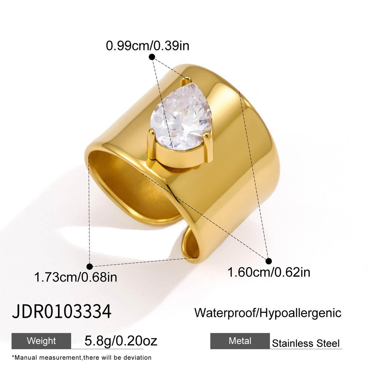 

18K Gold Plated CZ Wide Band Ring Set, Stainless Steel Chunky Statement Rings with Pear & Baguette , Women s Modern Jewelry