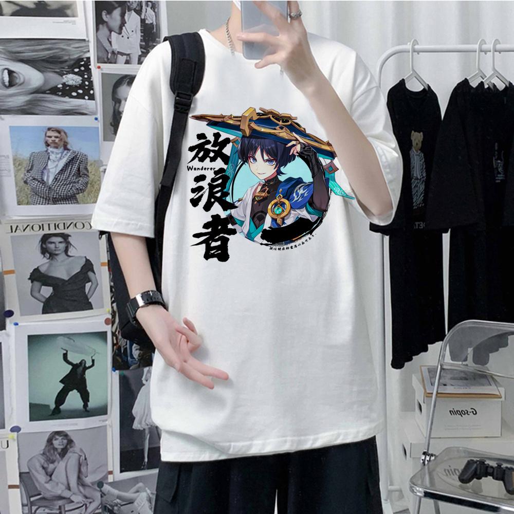 Genshin Impact Anime Kunikuzushi Print T Shirt Unisex Vintage Short Sleeve Harajuku Graphic Scaramouche Unisex Tshirt Unisex Unisex