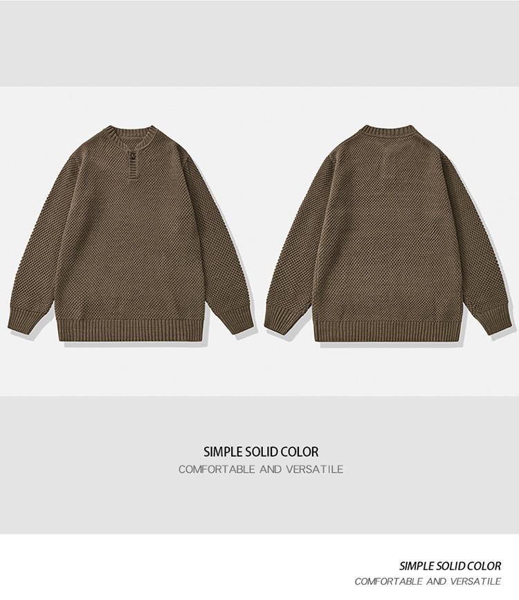 Plus Size Retro Henley Sweater: Men's Autumn/Winter Warm Loose Knitwear