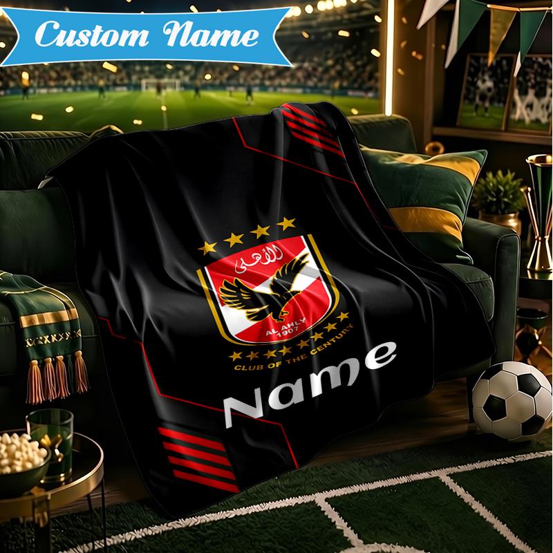 Custom Name Al-Ahly Club Crest Blanket Lightweight Ideal Bedding Blanket Perfect for Travel, Camping, Living Rooms, Sofas, Christmas gift
