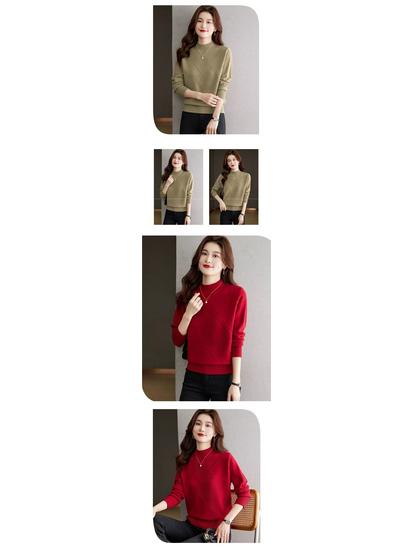 Dámský módní volný pletený svetr s vysokým límcem - Trendy top na podzim/zimu