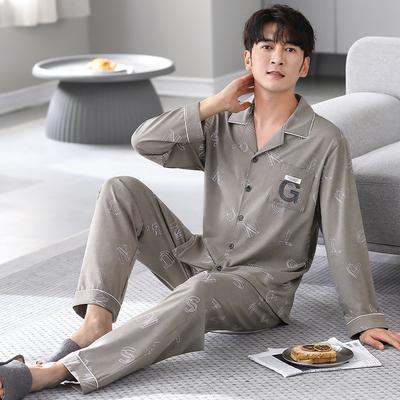 Men'S Pajamas Pure Cotton Long-Sleeved Thin Suit Loose Large Size Loungewear Men'S