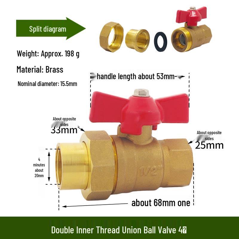 Xiuhui Copper Ball Valve with Male and Female Thread Union for Gas - 1/2", 3/4", 1" Sizes