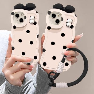 Cordino Panda a Pois è Adatto per Cover per Telefono Apple 16promax, Figure Papillon 15, Supporti Doppi 14 e Silicone 13