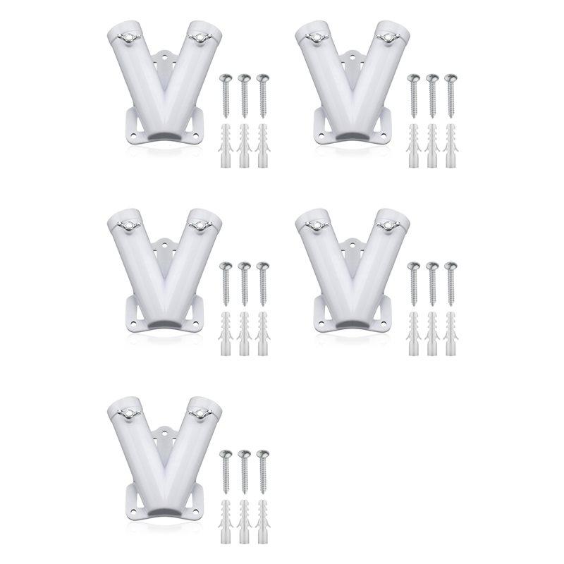 5X Double Flagpole Bracket Holder, V Shape Aluminum Alloy Flagpole Wall Mount Bracket Windproof Flag Bracket Mounting