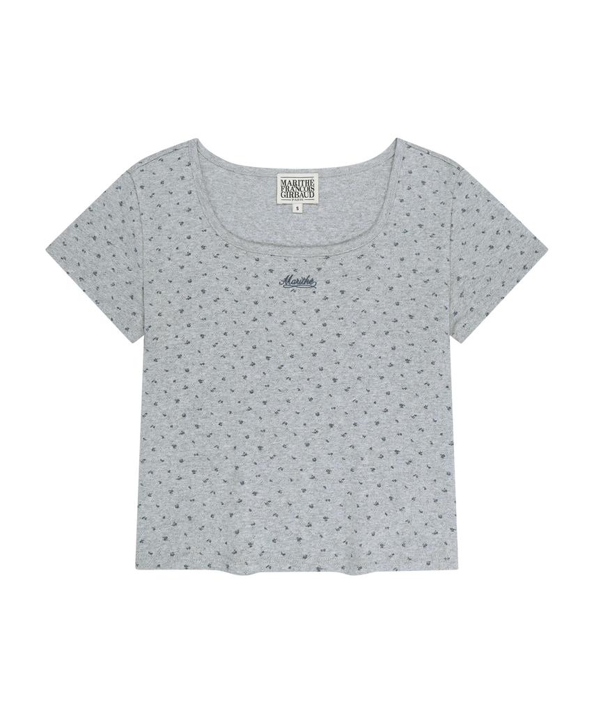 Malittepeulangsowajeobeo W Flower Slim Crop Tee Melange Gray