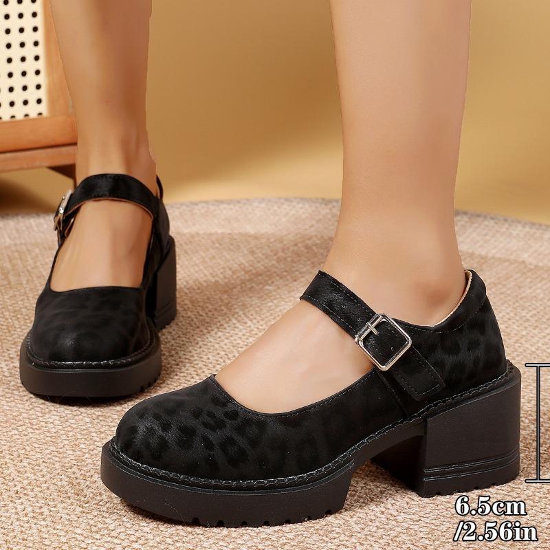Leopard Women High Heels Shoes New Chunky Party Shoes 2025 Summer Marie Janes Lolita Buckle Woman Brand Pumps Zapatos