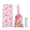 50Pcs Pink Butterflies Cellophane Goody Bags With Silver Twist Ties Plastic Butterfly Candy Bag Treat Bags Party Decor