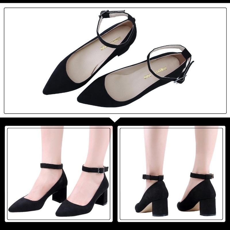 Women's 55mm Velvet Toe Ankle Strap Slingback Pumps High Heels Thick Heel Pump Party Wedding Dress Fashion Shoes
