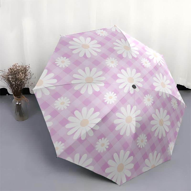 1pc Flower Pattern Themed Design Umbrella 8 Rib Frame,Automatic Opening 3 Fold Umbrella, Lightweight and Durable Couple Umbrella-p0803031