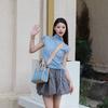 New Lee Fabric+Artificial Leather Tote Shoulder Bag, Crossbody Bag, Handbag Regular Women's Light Denim Blue LE240074M-521