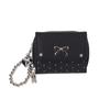 Coboca+ WC25111 Tri-fold Wallet, Black, with Ribbon, 6 Card Slots, Coin Purse, Polka Dot Pattern, 9cm X 10cm X 3cm, with Bead Charm (Black)